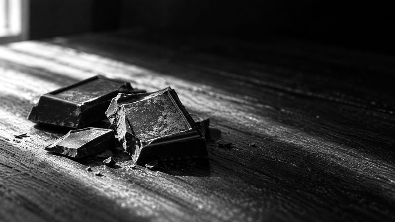 窓からの光が当たる割れた板チョコ。表面の一部が白っぽくなっている（イメージ）